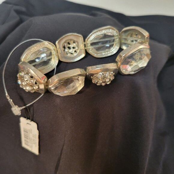 Chicos Roselle Bracelet Clear Crystal Rhinestone‎ Statement Silver Stretch New - Picture 4 of 7